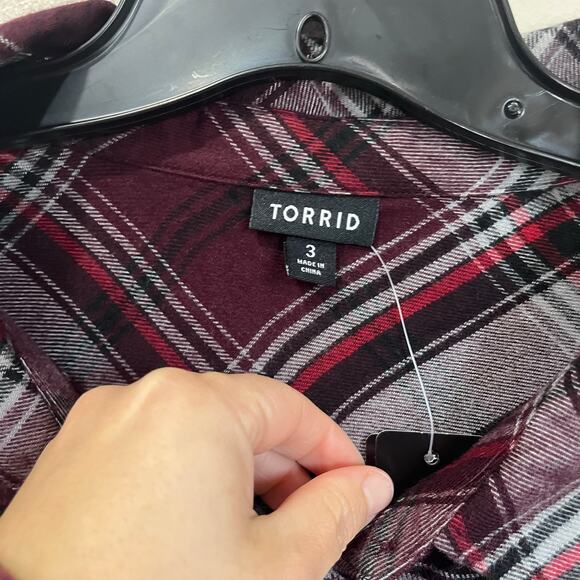 Torrid Lizzie Brushed Burgundy Plaid Long Sleeve Tunic Top 3X NWT - Picture 5 of 11
